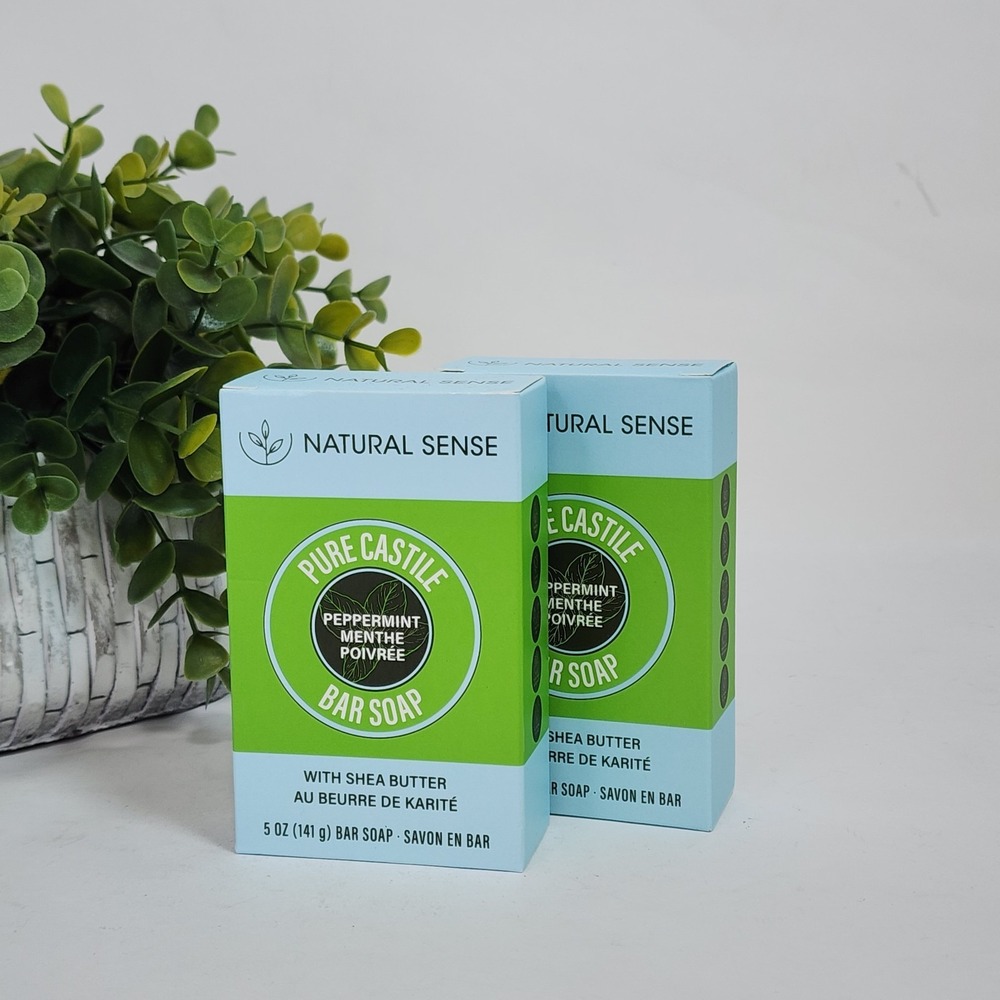 Natural Sense Pure Castile Peppermint Bar Soap Plant Based 5 oz (141g) ~ 2-Pack